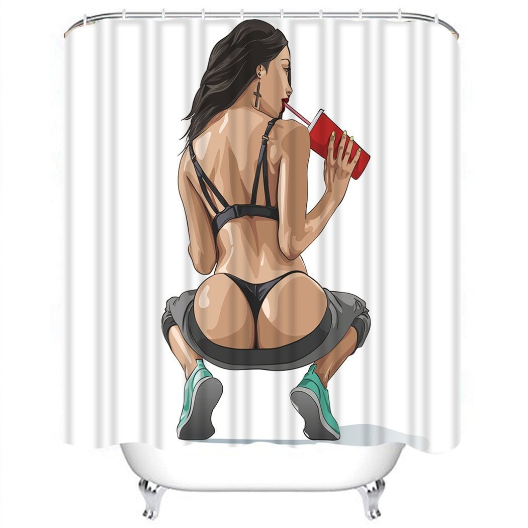 Sexy Girl Shower Curtain Young Woman White Shower Curtain Waterproof Fabric For Bathroom Decor Shower Curtains Set With Hooks