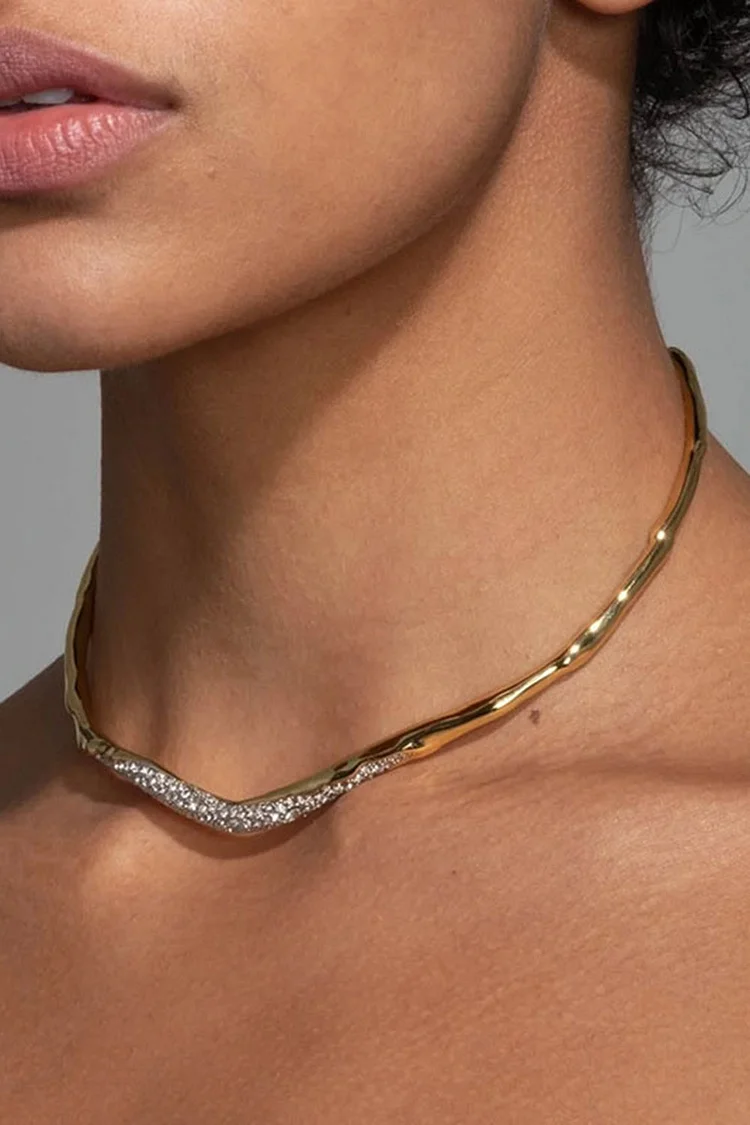 Fashion Gold Rhinestone Irregular Simple Choker Necklace 2024 - Xpluswear