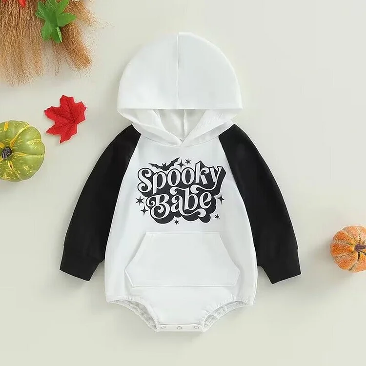 Baby Boy Letter Print Long Sleeve Pullover Hooded Bodysuit