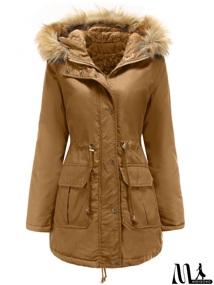 MidiSono - Women's Casual Hooded Thermal Cotton Coats