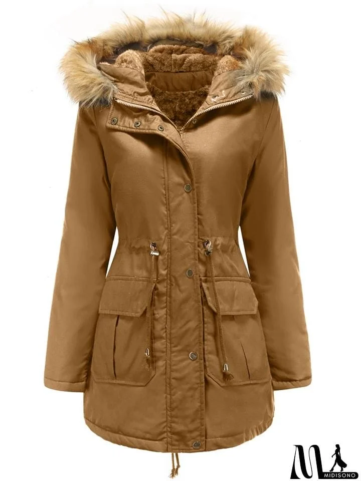 MidiSono - Women's Casual Hooded Thermal Cotton Coats
