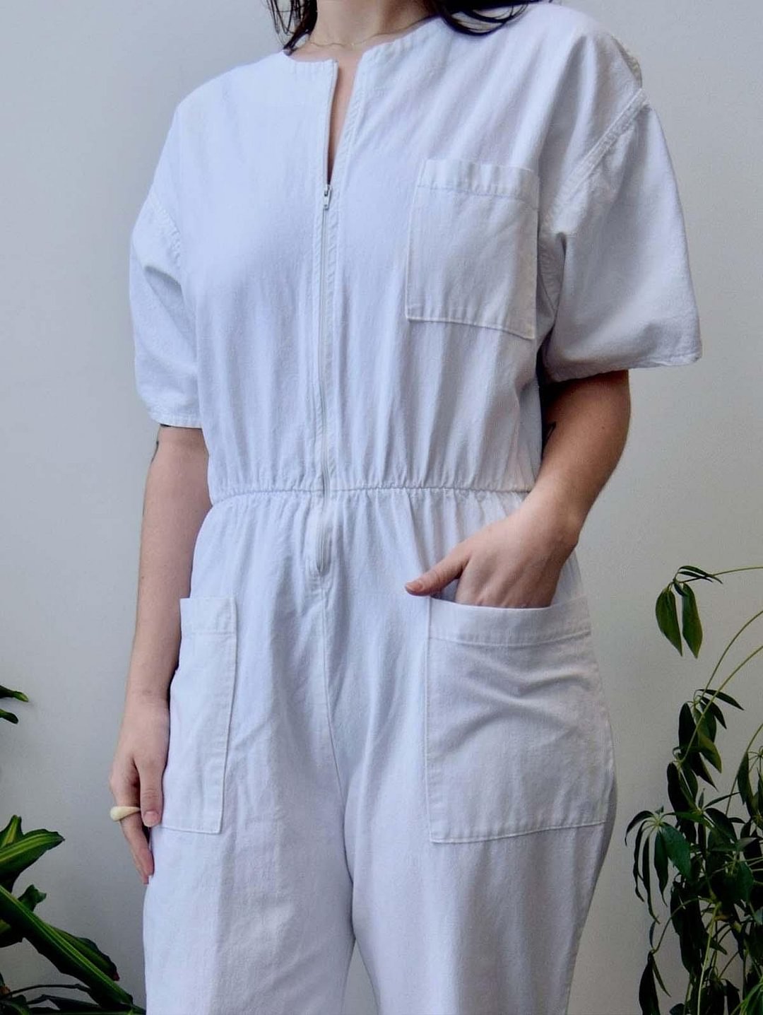 Patch Pocket Zip Up Solid Jumpsuit