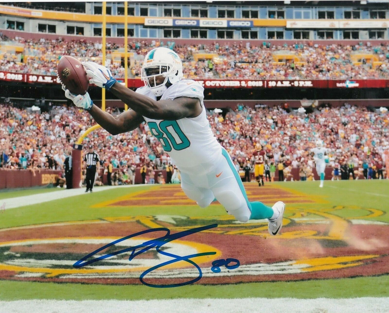 DEON DYER MIAMI DOLPHINS ACTION SIGNED 8x10