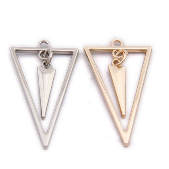double triangle jewelry supply 10 pcs , gold silver triangle charms, geometric charms, earring drop pendant charms wholesale, 22mm x 41mm