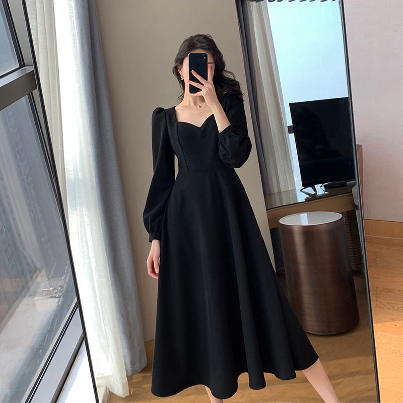 Long Sleeve Retro Black Sexy Dress Casual Long Sleeve Dresses Kawaii Clothes Women Party Clothing Harajuku Korean Female Fashion