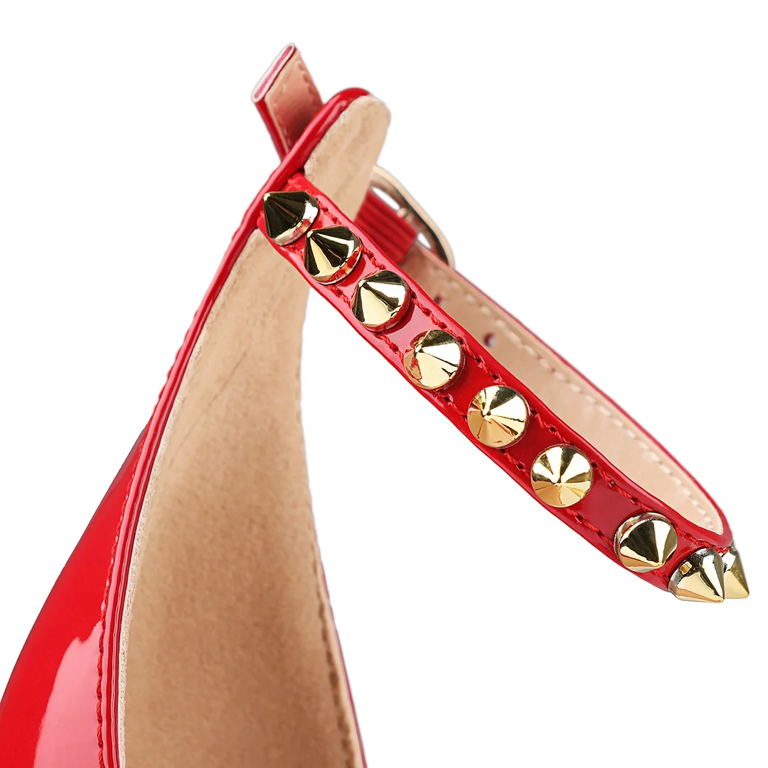 120mm Women's Pointed Toe Open Toe Ankle Strap Red Bottom Sandals Pumps Shoes-MERUMOTE
