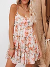 Floral Printed Loose Condole Belt Mini Dress