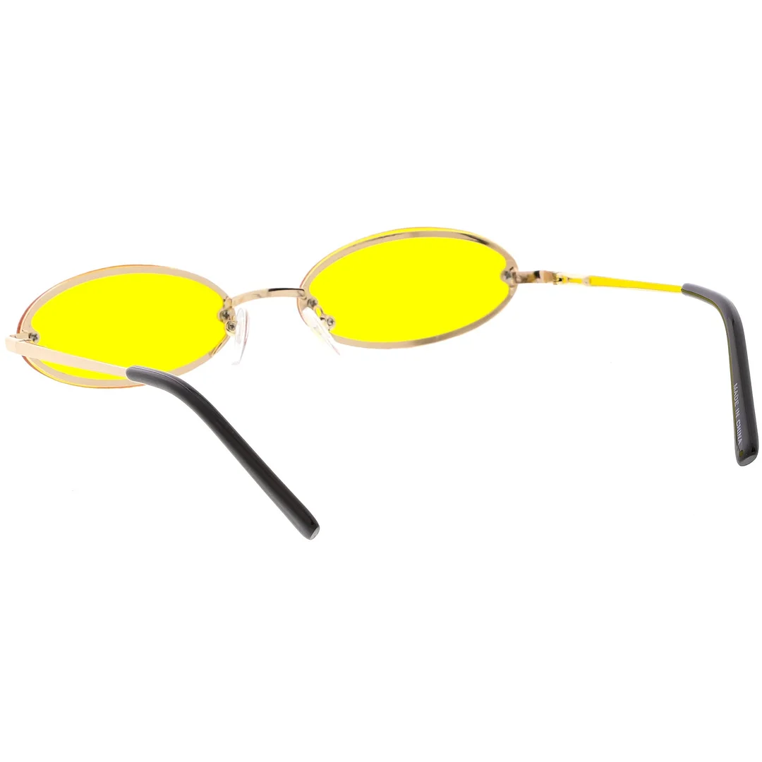Retro Small Rimless Oval glasses Slim Arms Color Tinted Lens 54mm