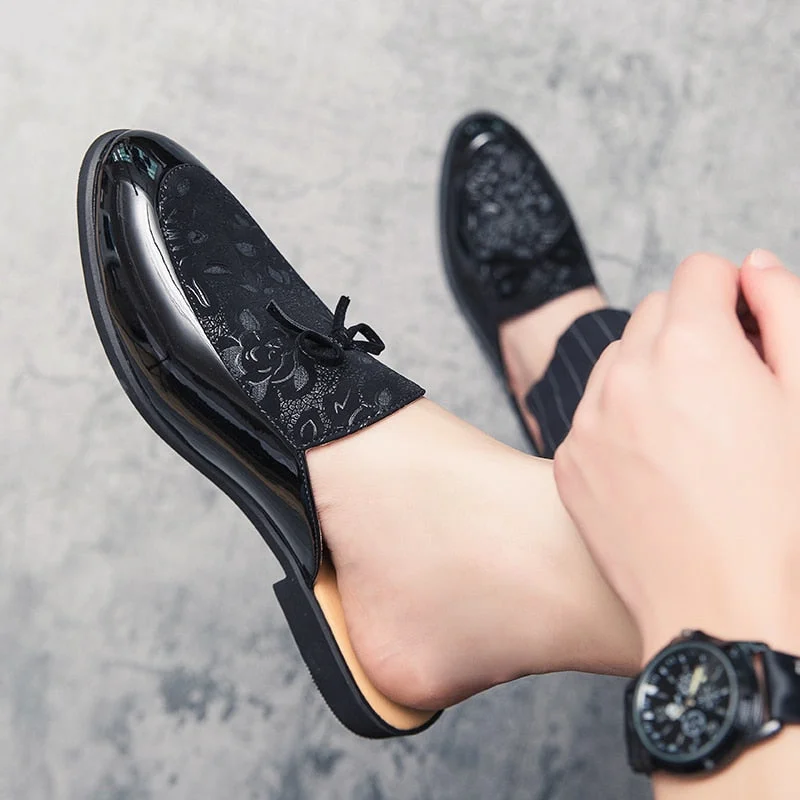 Summer Men Shoes Black Men Half Slippers High Quality Men Leather Casual Shoes Loafers Flip Flops Lightweight Soft Flats Shoes