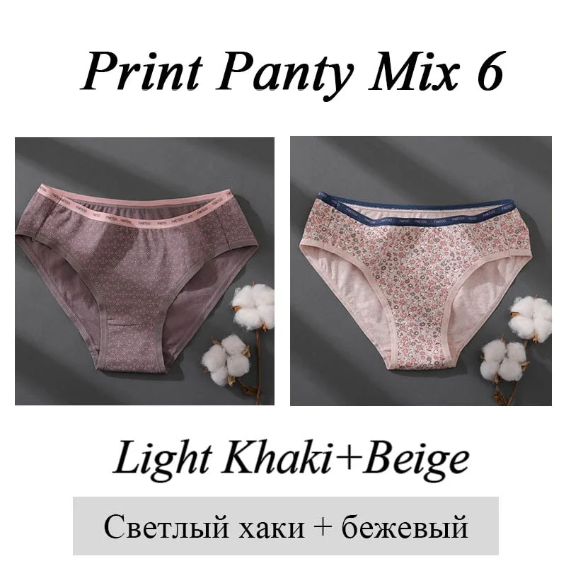 FINETOO Women 1Pc/2Pcs Cotton Panties Female Print Briefs Sexy Low-Rise Underpants Girls Cute Plus Size M-2XL Intimates Lingerie