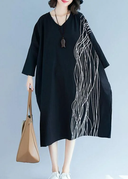 Unique v neck baggy cotton Tunics Tutorials black cotton robes Dress
