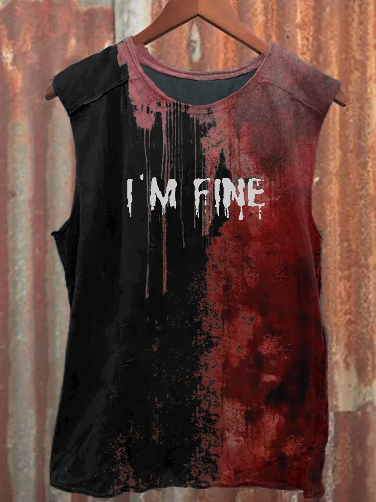 Comstylish Men's Bloody I'm Fine Halloween Print Vest