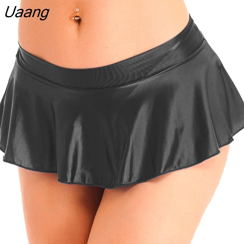 Uaang Womens Glossy Skirted Leotards Dance Dress Sexy Oil Shiny Tight Sports Yoga Ballet Practice Training Clothing Gymnastics Tutu