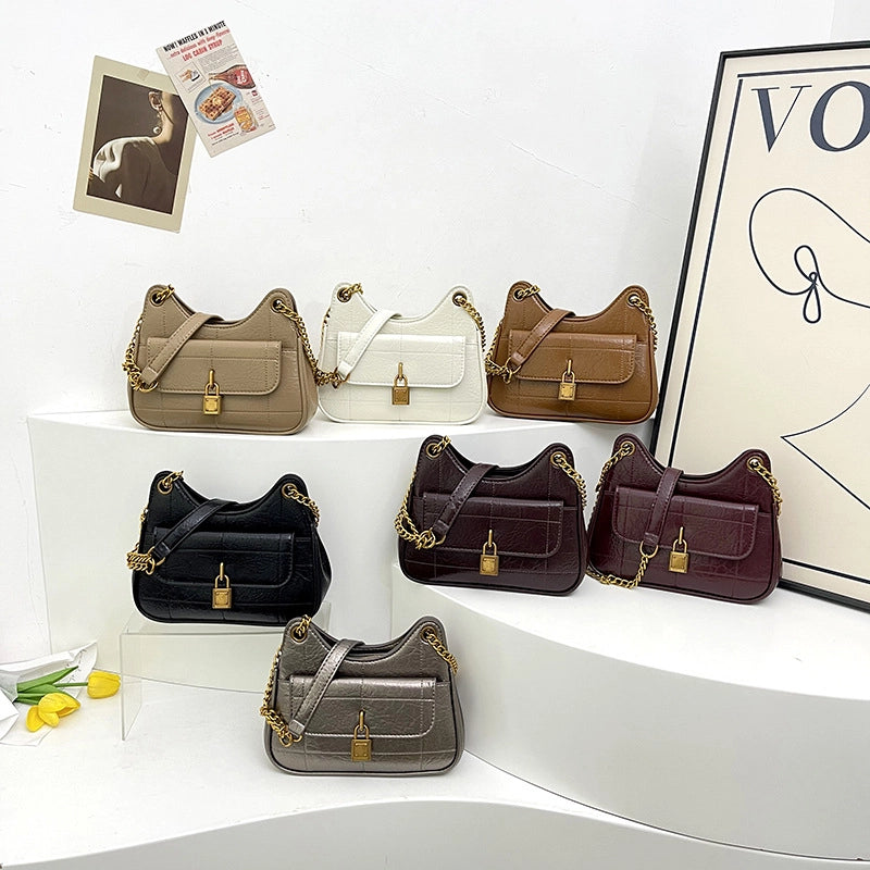 Women's Pu Leather Solid Color Vintage Style Sewing Thread Dumpling Shape Zipper Shoulder Bag2