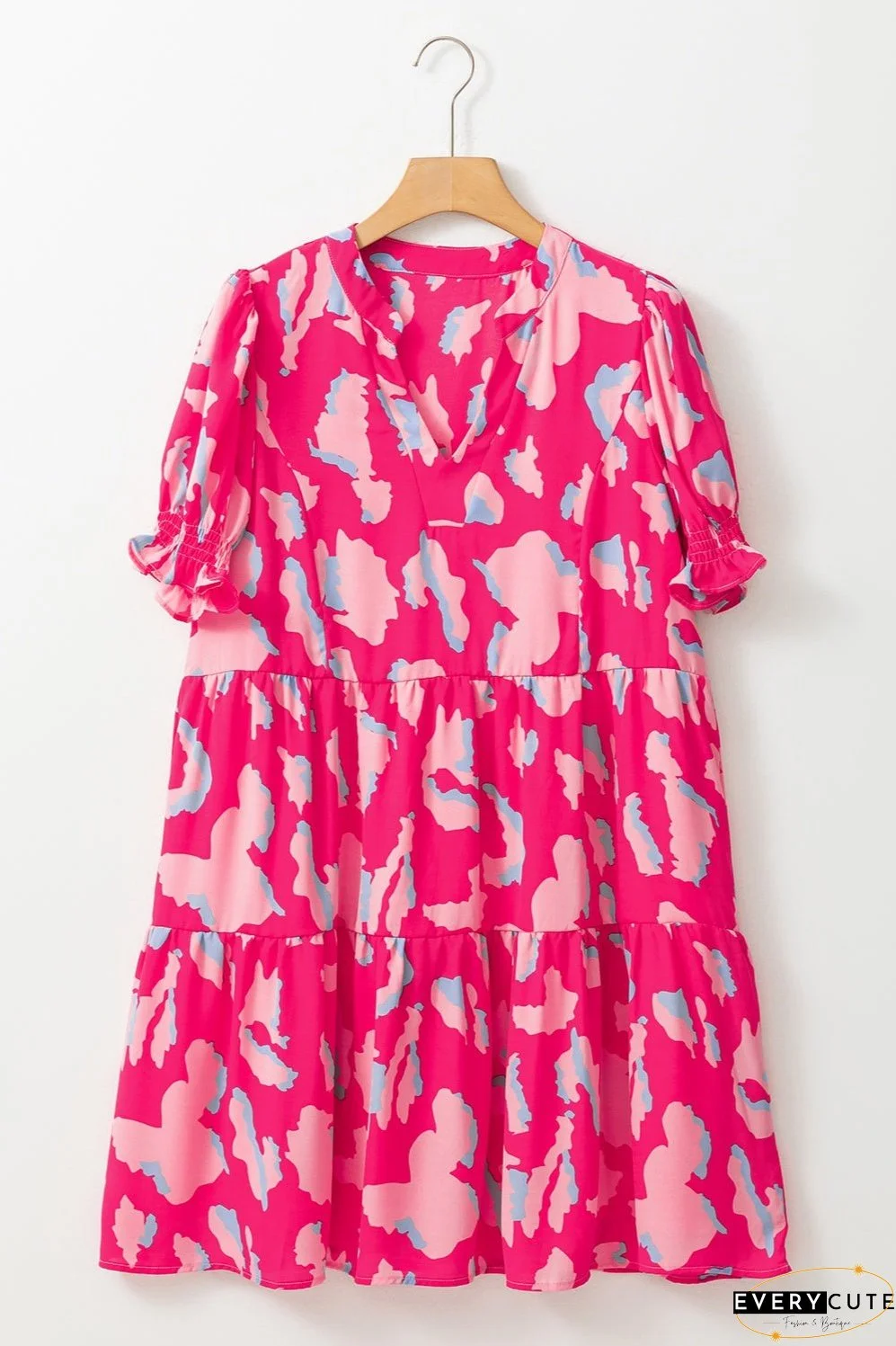 Ruffled Printed Short Sleeve Mini Dress