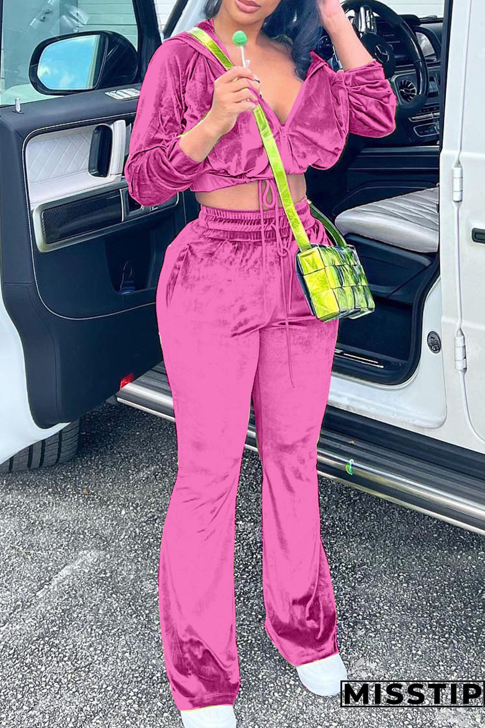 Rose Red Casual Solid Patchwork Zipper Hooded Collar Long Sleeve Two Pieces