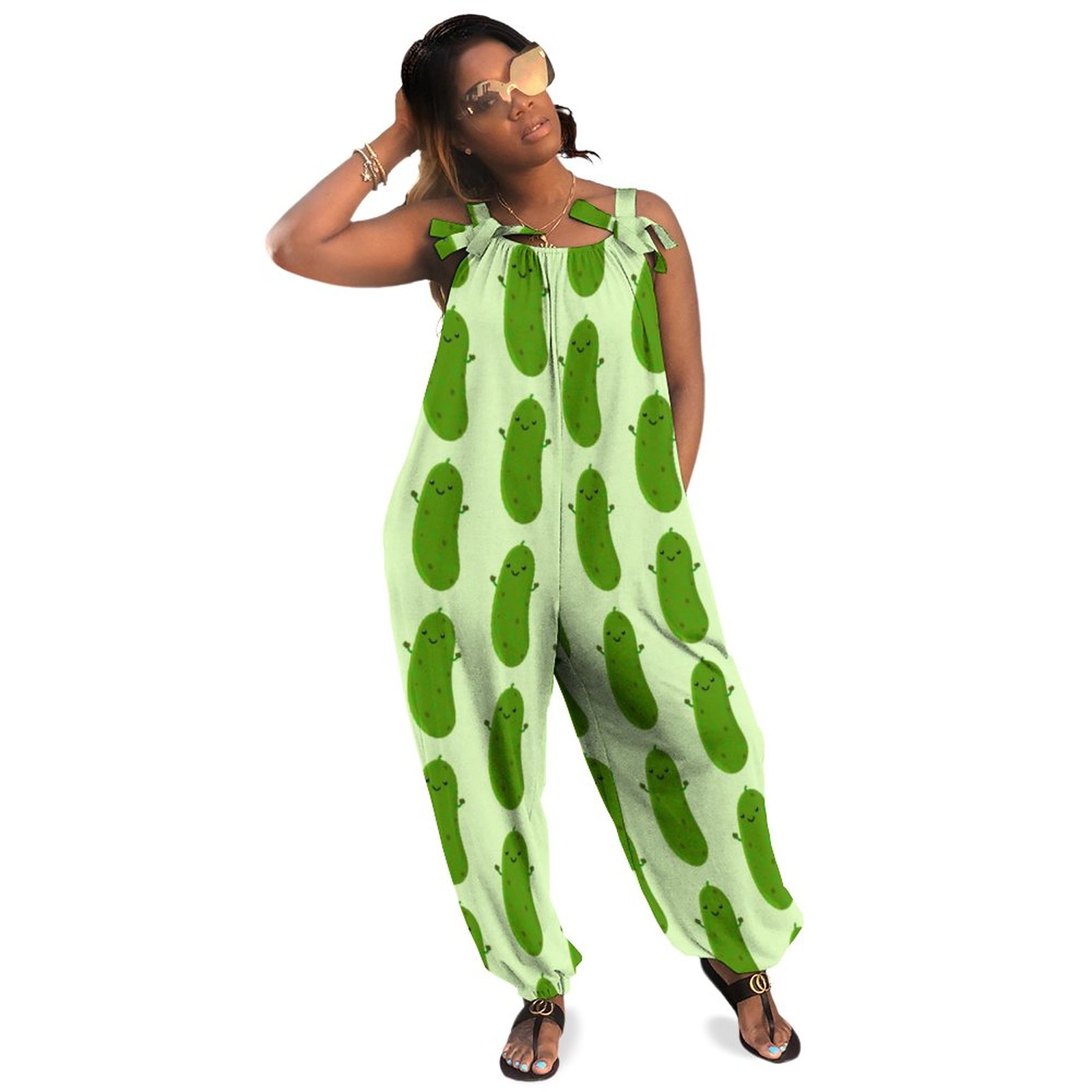 Cute Happy Pickle Cartoon Illustration Boho Vintage Loose Overall Corset Jumpsuit Without Top