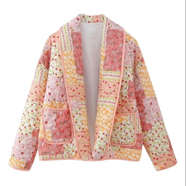 Nigikala Nigikala Women's Clothing Explosion Collar Print Cotton Coat