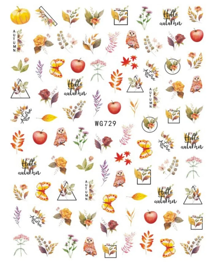 1PC Fall Leaf Flowers Line 3D Nail Sticker Mape Leaves Waves Pattern Decals Slider DIY Nail Art Decoration Wraps For Manicures-Nail Inspo