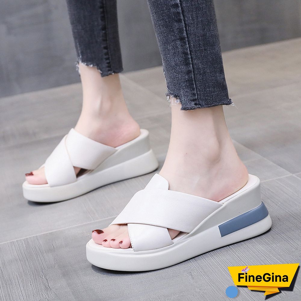 Summer Wedge Shoes For Women Sandals Solid Color Open Toe High Heels Casual Ladies Buckle Strap Fashion Female Sandalias Mujer
