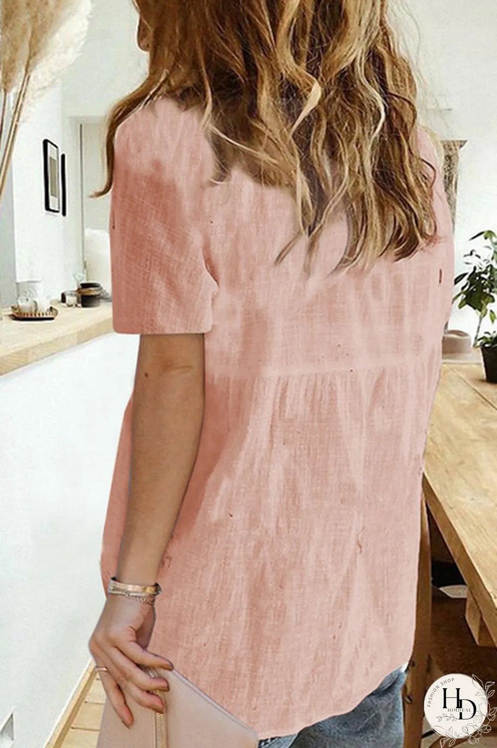 Women's Fashion Button Down Shirt Short Sleeve Loose Lightweight Airy Blouse Top