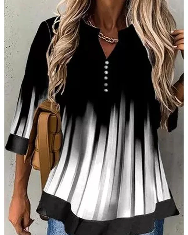 Color Block Long Sleeve Blouses
