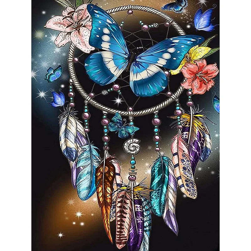DVWIVGY 5D Diamond Painting Kits Dream Catcher, Paint with Diamonds Butterfly for Home Wall Decor DIY Round Full Drill Diamond Art by Number Kits