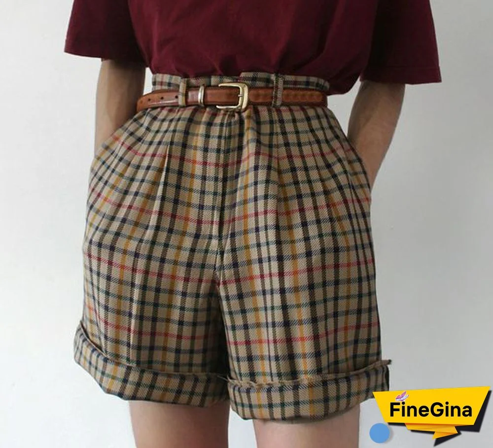 Casual Loose Plaid Rolled Summer Shorts