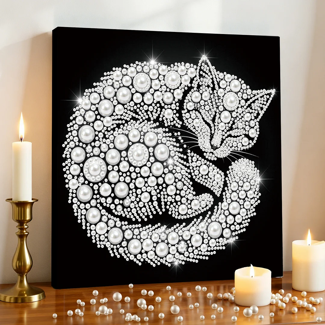 Cat - DIY Pearl Diamond Art Kit With Frame 25*25cm
