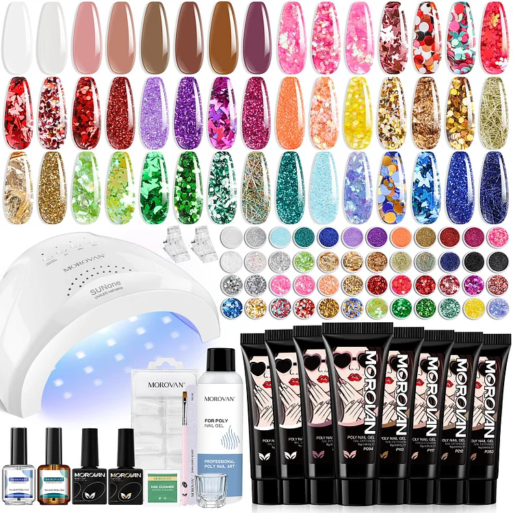 Color Painting - 8 Colors Poly Gel Professional Kit with 48 Colors Glitter