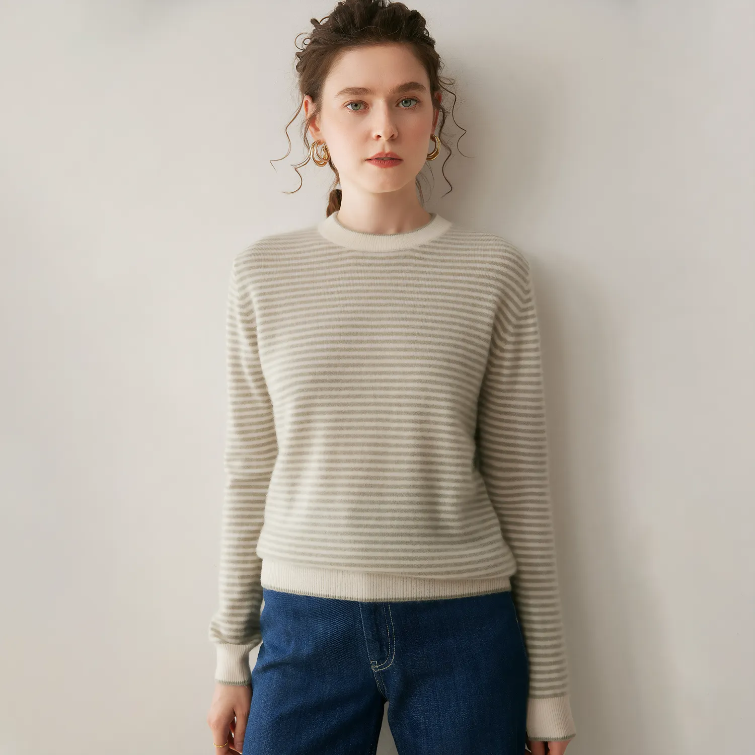 Women's Pinstripe Cashmere Sweater REAL SILK LIFE