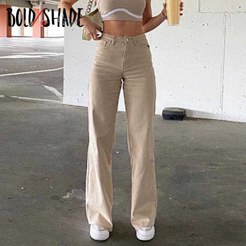 Bold Shade Street Trend Grunge Jeans Unicolor Y2K High Waist Skinny Straight Pants Women Indie Vintage Fashion Summer Pants 2021 1108