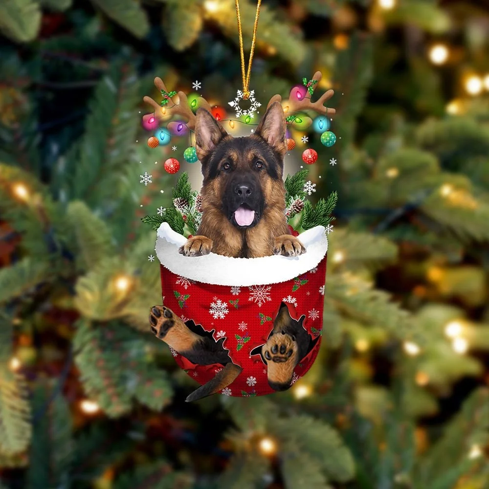 LONG HAIRED German Shepherd In Snow Pocket Christmas Ornament