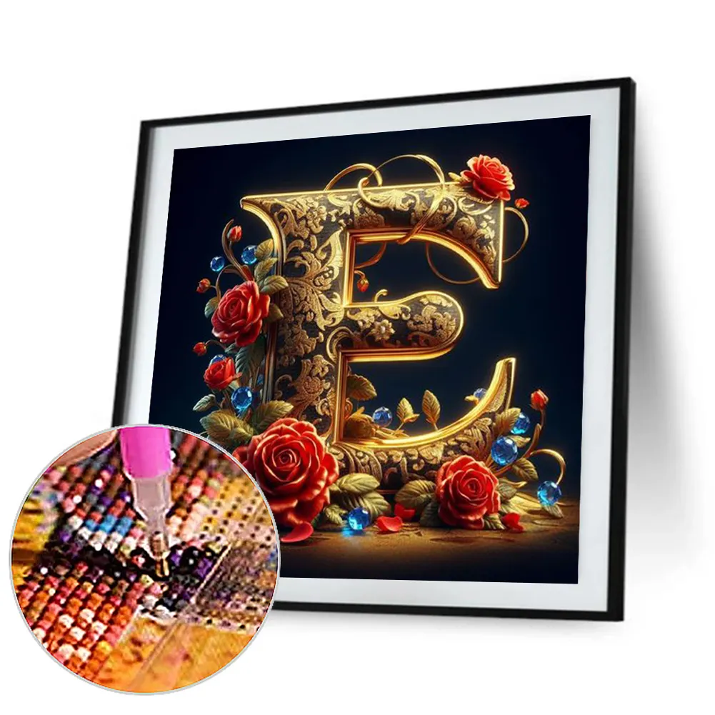 Diamond Painting - Full Round Drill - Flower Letter E(Canvas|30*30cm)