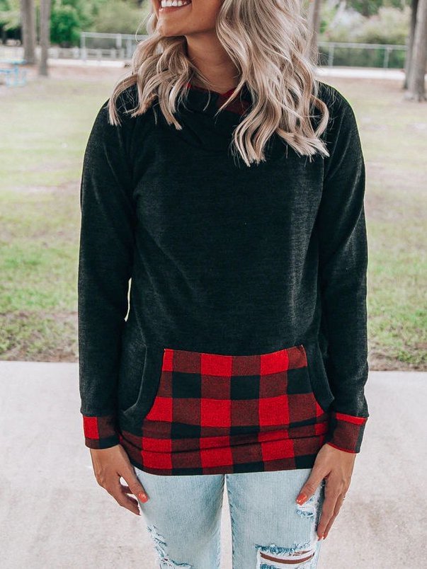 Cotton-Blend Checkered/plaid  Hoodie Sweatshirt Zaesvini