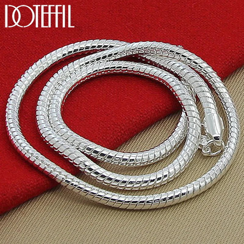 DOTEFFIL 925 Sterling Silver 16/18/20/24/22/24/26/30 Inch 3mm Snake Chain Necklace For Woman Man Jewelry