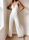 White Color Lace Spaghetti-Neck Bandeau Wedding Jumpsuits