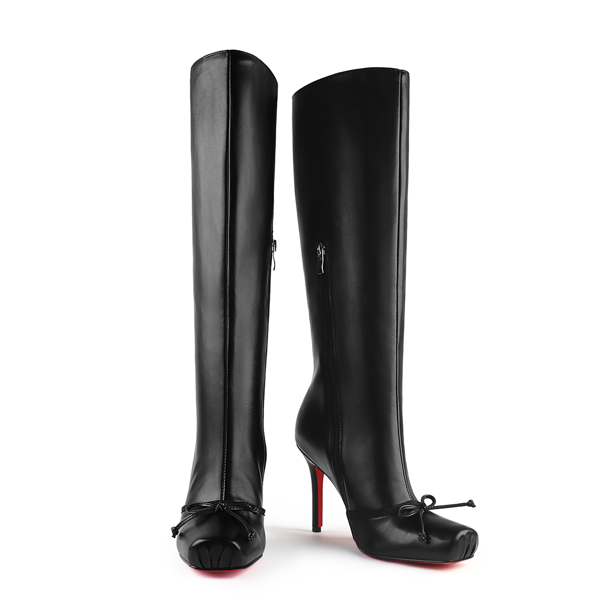 100mm Women's Knee Boots Red Bottom Matte Bowknot Knee Boots-MERUMOTE