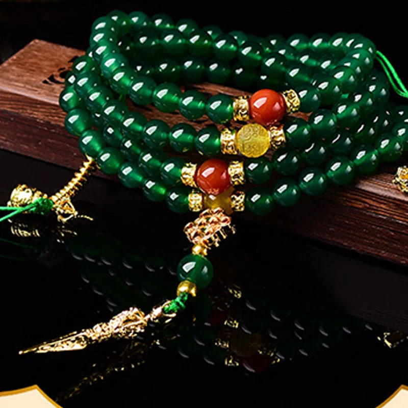108 Beads Natural Green Agate Success Bracelet Necklace Mala