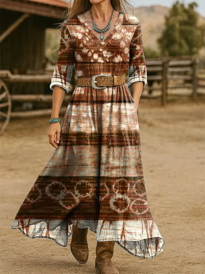 Women's Western Vintage Floral Print Dress 