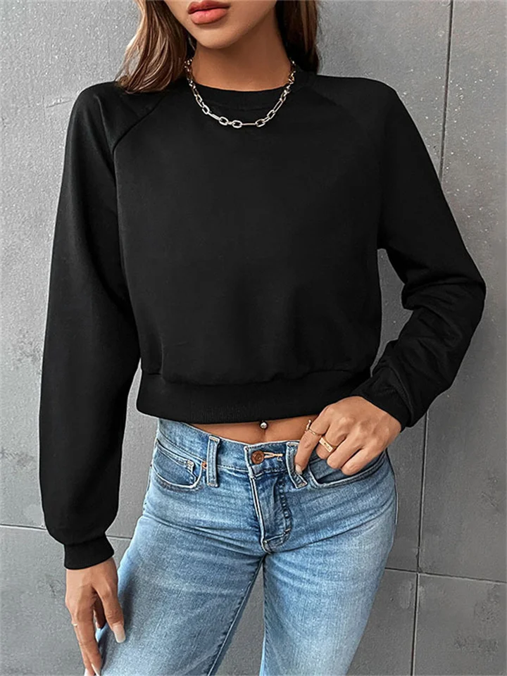 Autumn and Winter New Women's Long Sleeve Round Neck Comfortable Casual Solid Color Sweatshirt for Women-Cosfine