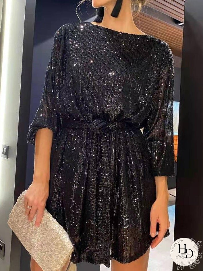Dresses Sparkling Sequin Long Sleeve Festive Party Dress for Women