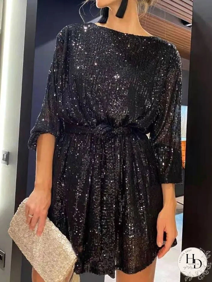 Dresses Sparkling Sequin Long Sleeve Festive Party Dress for Women