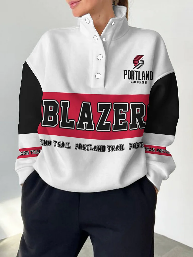 Portland Trail Blazers  2025 New Design Casual Snap Mockneck Pullover