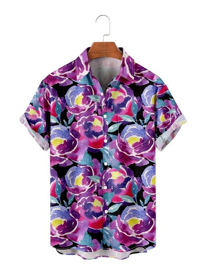 Summer Short Sleeve Shirt Floral Vacation Hawaii Vacation Mens Tops Purple S M L XL 2XL 3XL 4XL