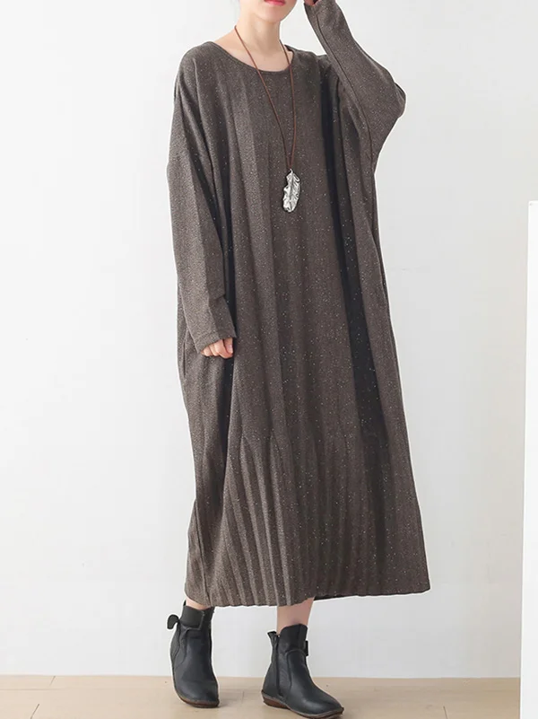 Pleated Solid Colors Knitting Midi-Dress