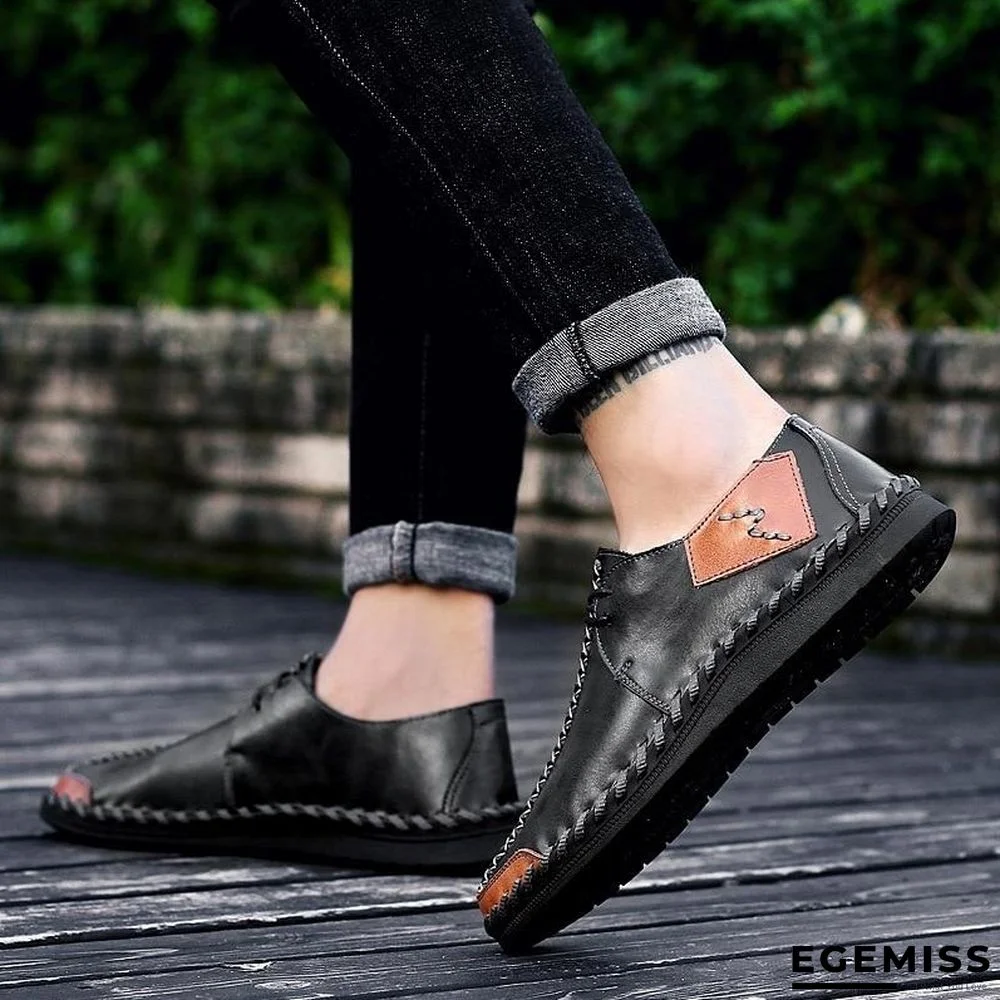 Men Casual Cow Leather Light Comfortable Split Leather Flats Shoes | EGEMISS