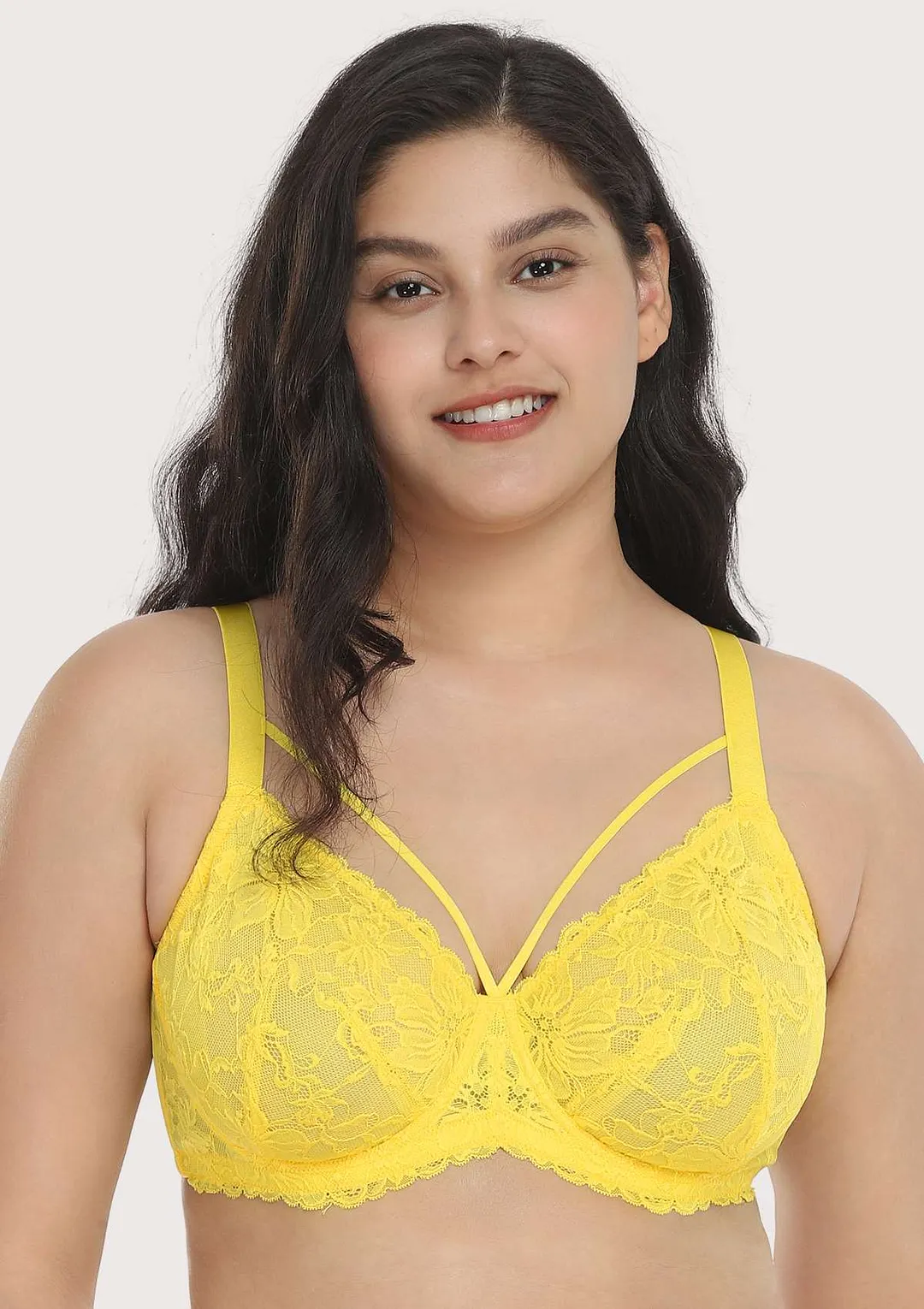 Pretty In Petals Black Unlined Strappy Lace Bra