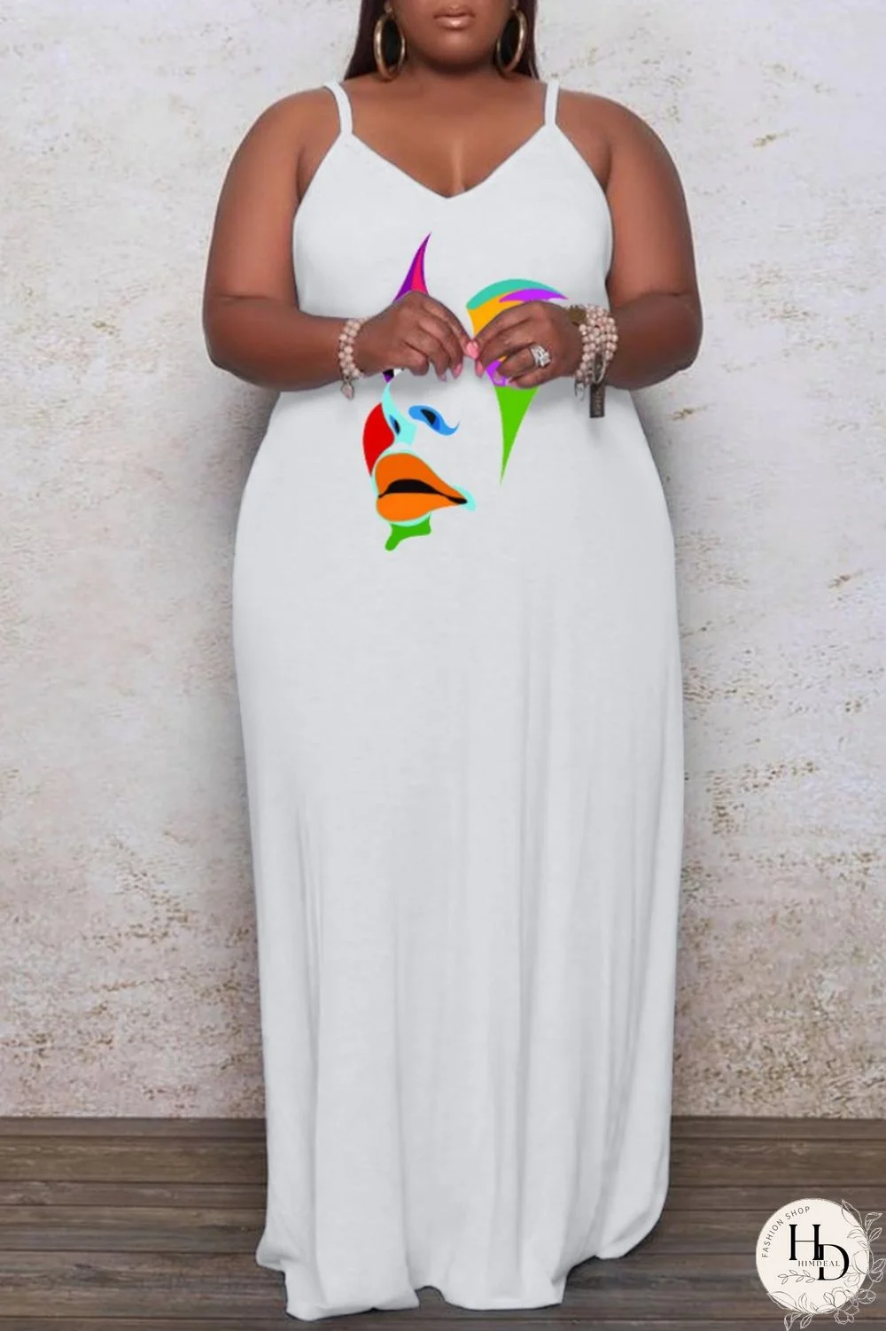 Yellow Sexy Casual Print Backless Spaghetti Strap Long Dress Plus Size Dresses