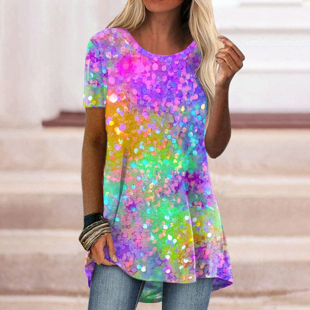 Colorful Starry Sky Printed Casual T-shirt